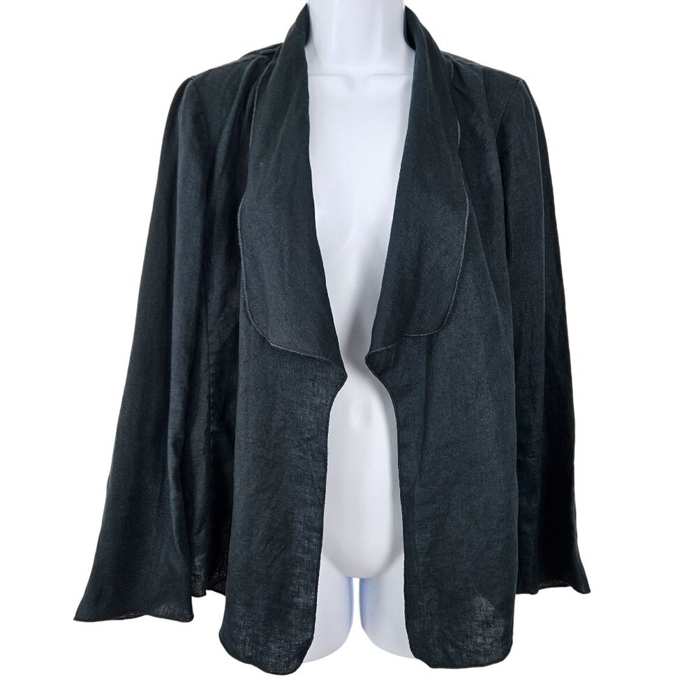 J. Jill Black 100% Linen Open Front Blazer Jacket M Petite Lightweight Soft
